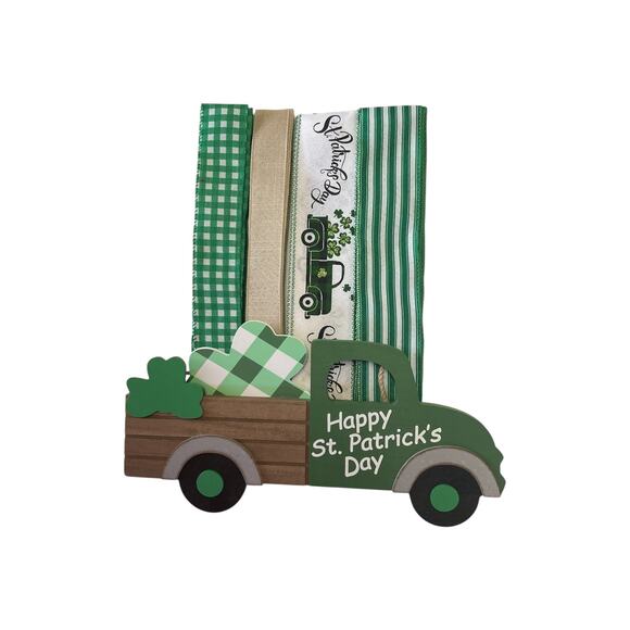 Saint Patrick’s Day Shamrock Truck Sign Ribbon Bundle Set, DIY Wreath Making Kit - Picture 1 of 4